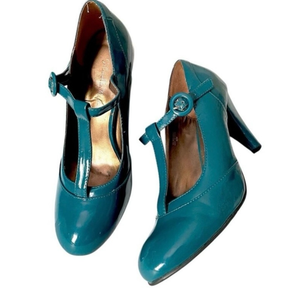 Gabriella Rocha Shelby2 Teal Patent Leather T-Strap Pumps